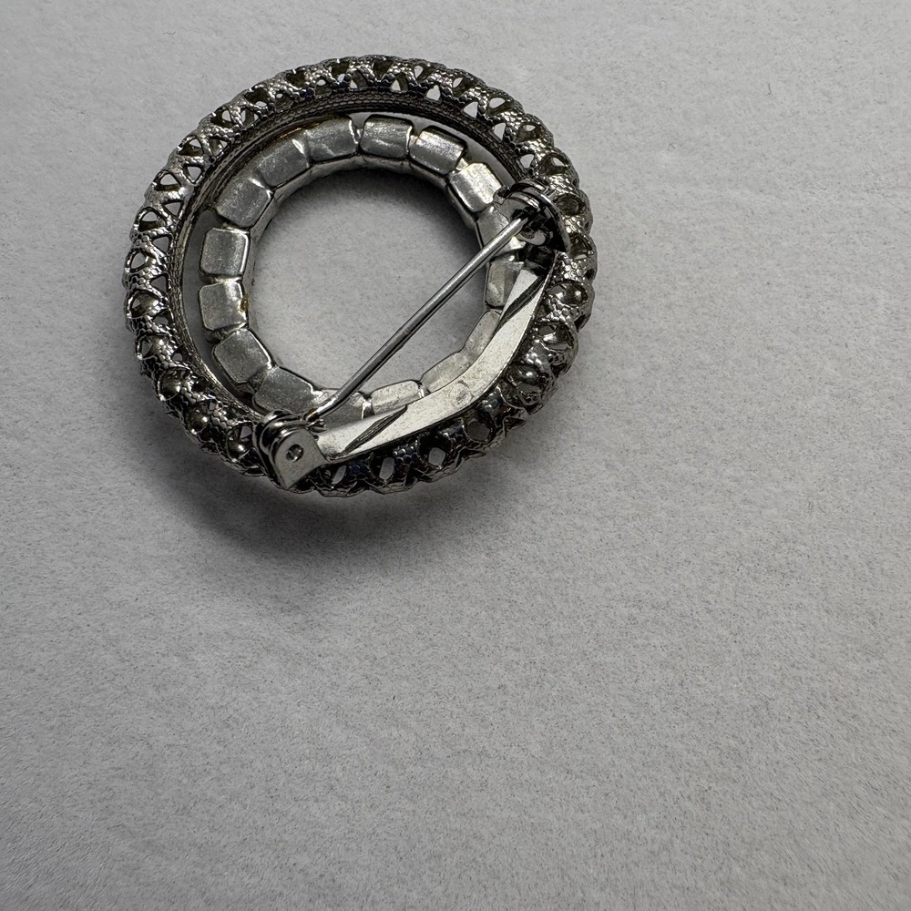 Blue Rhinestone Double Ring‎ Brooch Pin - Picture 3 of 6